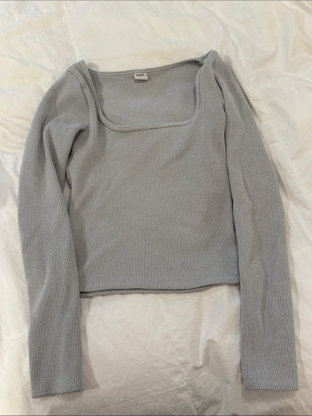 Gilly hicks Square Neck Ribbed Long-Sleeve Top - Light Gray